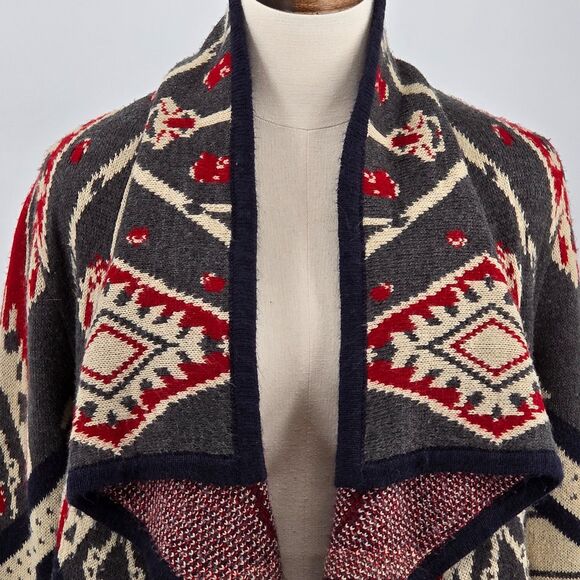 St. John's Bay Sweaters - St. John's Bay Waterfall Cardigan Size M Gray Red Beige Southwestern